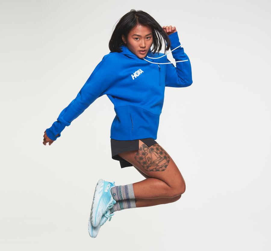 Hoodie Womens - Hoka One One Performance - Blue - UKCMVJP-31